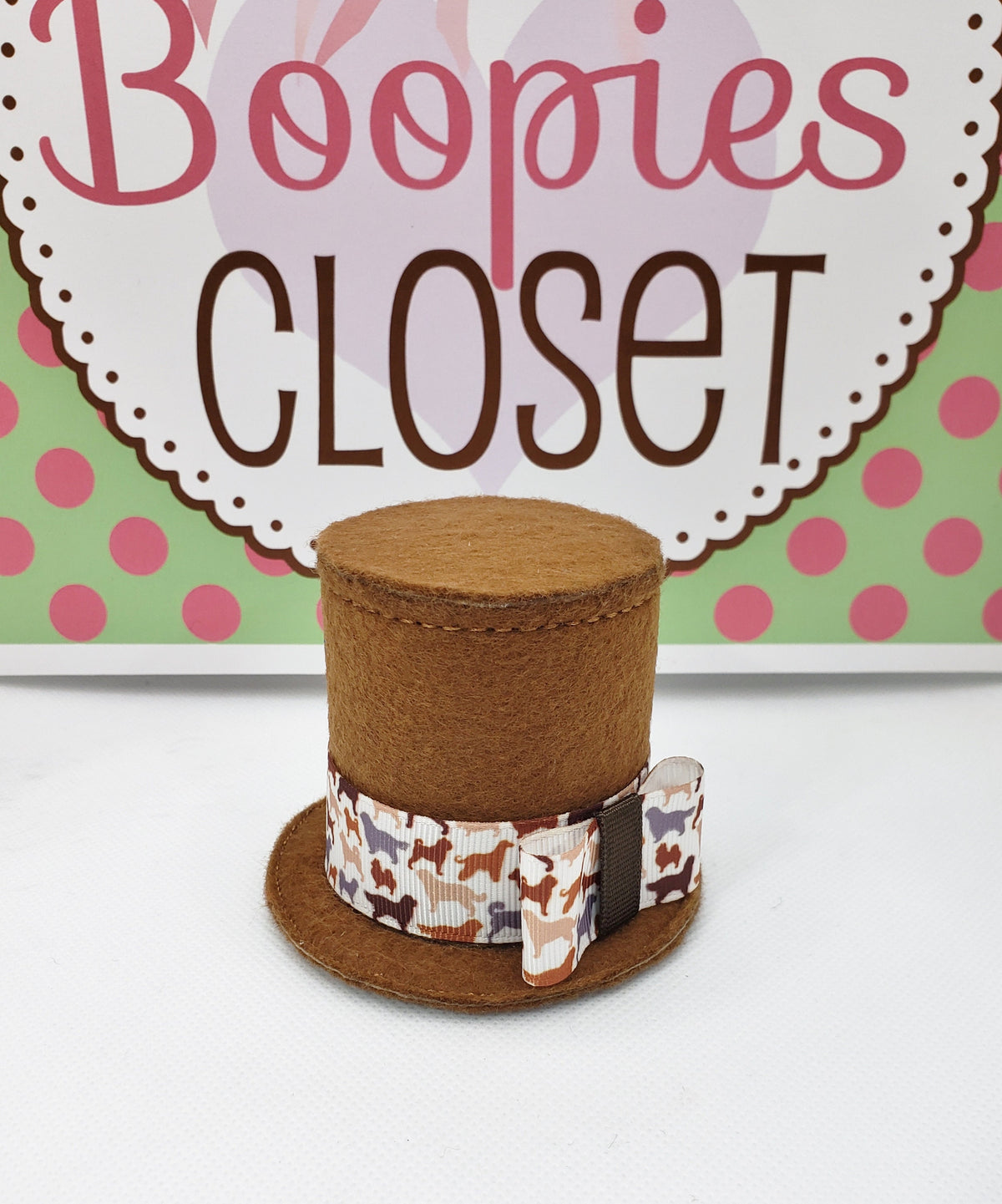Pet Mini Top Hat – Brown Felt Stovepipe Hat with Dog Ribbon, Costume Hat for Dogs & Cats