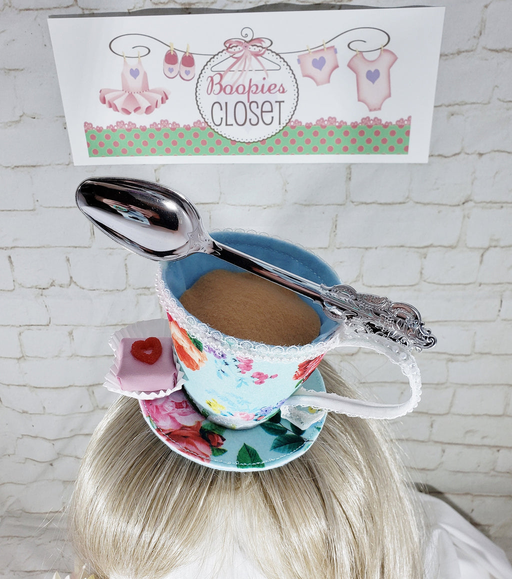 Tea Cup Mini Hat – Floral Felt Fascinator, Alice in Wonderland Party Hat, Derby Headpiece