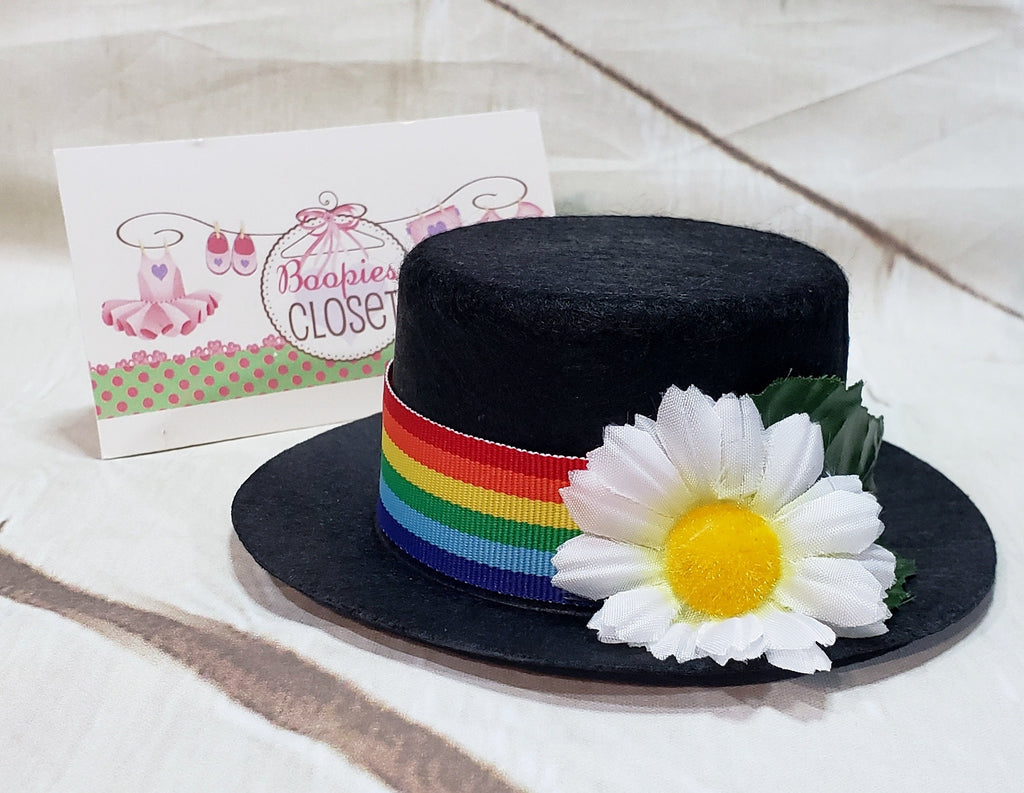 Rainbow Ribbon Mini Top Hat – Daisy Headband Fascinator for Women, Girls & Pets, Colorful Party Hat
