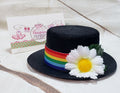 Rainbow Ribbon Mini Top Hat – Daisy Headband Fascinator for Women, Girls & Pets, Colorful Party Hat