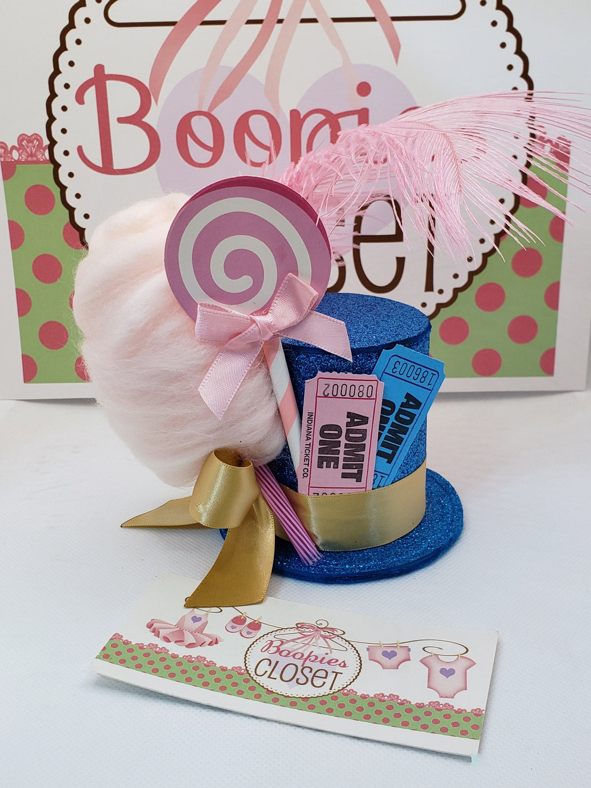 Cotton Candy Mini Top Hat – Circus Party Costume Hat with Lollipop, Sweet Themed Fascinator
