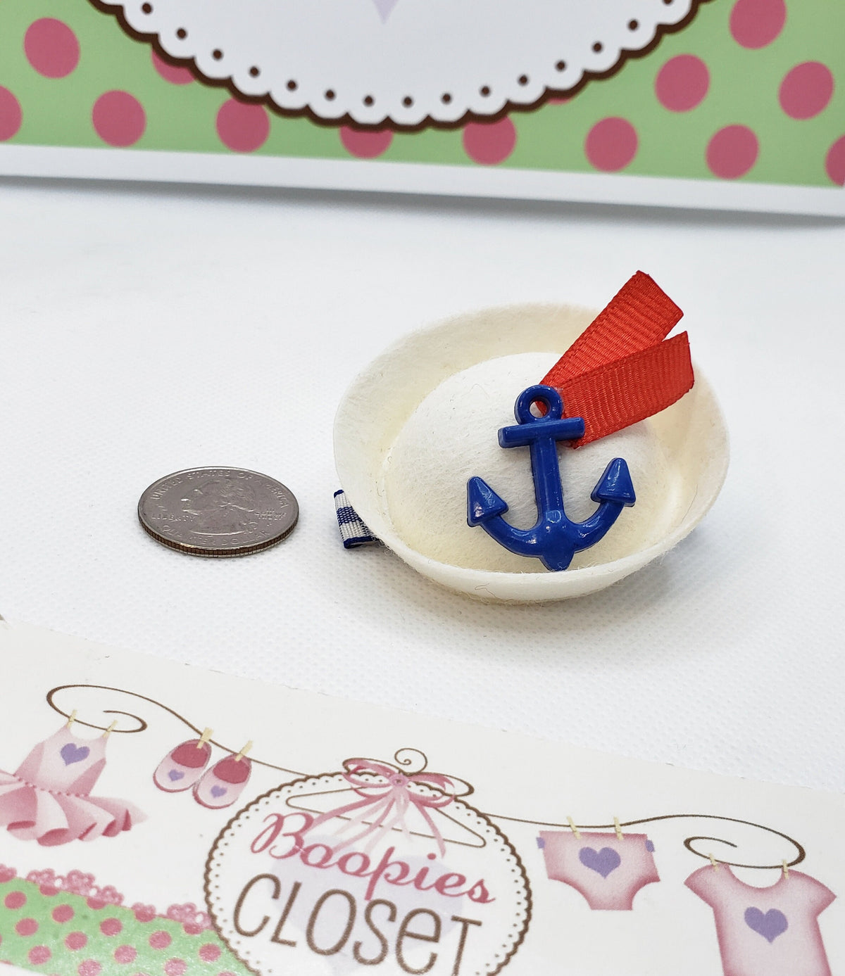Mini Sailor Hat Barrette – 2" Blue Anchor & Red Ribbon Hair Clip for Adults, Kids & Pets