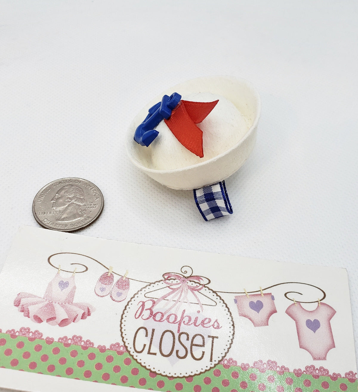 Mini Sailor Hat Barrette – 2" Blue Anchor & Red Ribbon Hair Clip for Adults, Kids & Pets