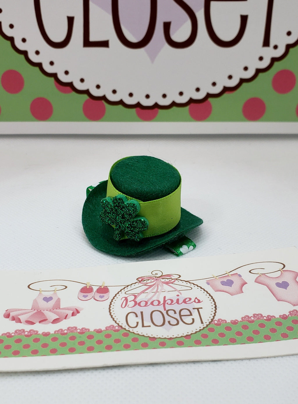 St. Patrick's Day Mini Top Hat Barrette – Green Felt Shamrock Hair Clip for Adults, Kids & Pets