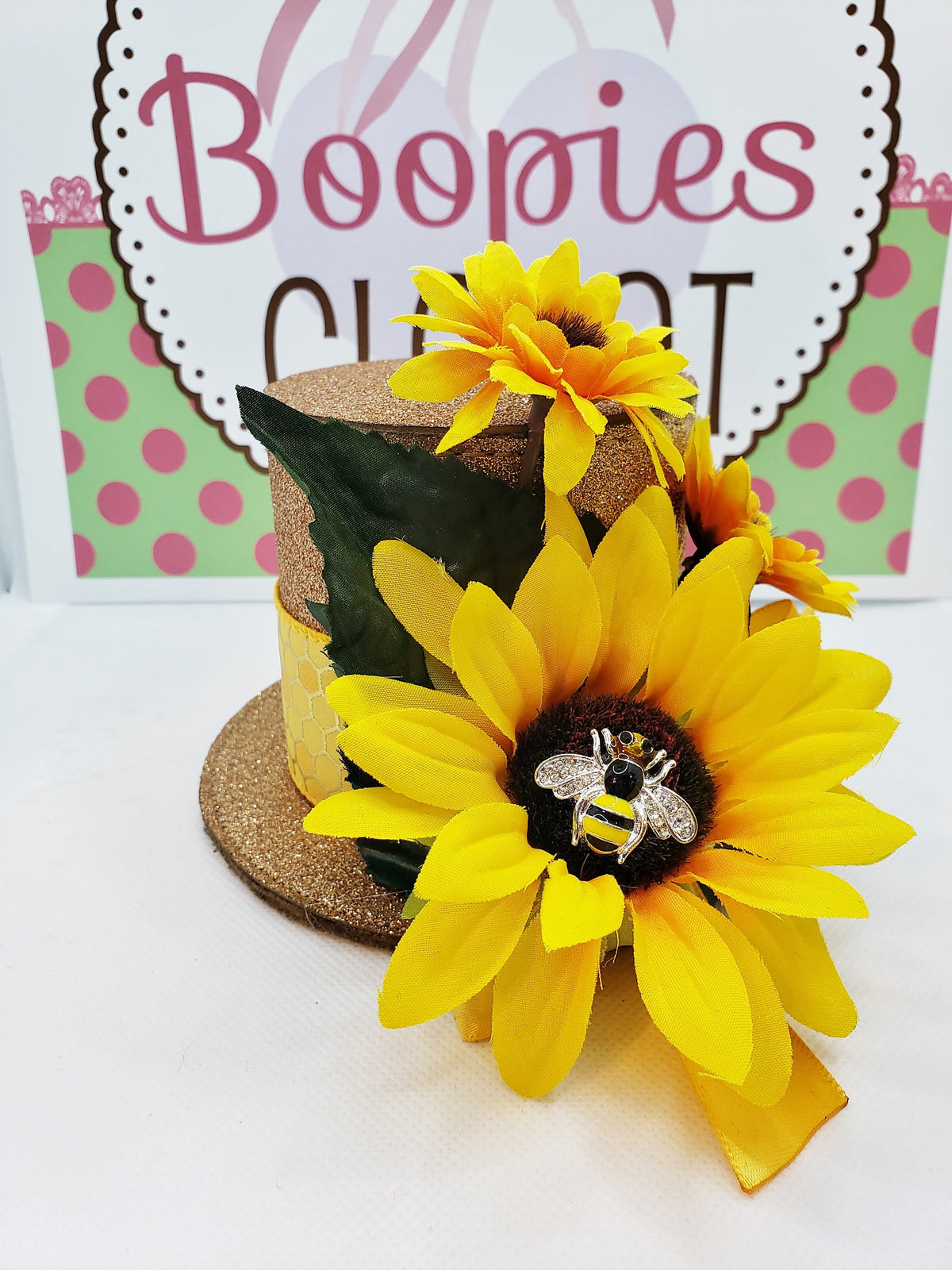 Sunflower Sparkle Mini Top Hat – Fall Event Hat with Honeybee Accent for Women & Girls