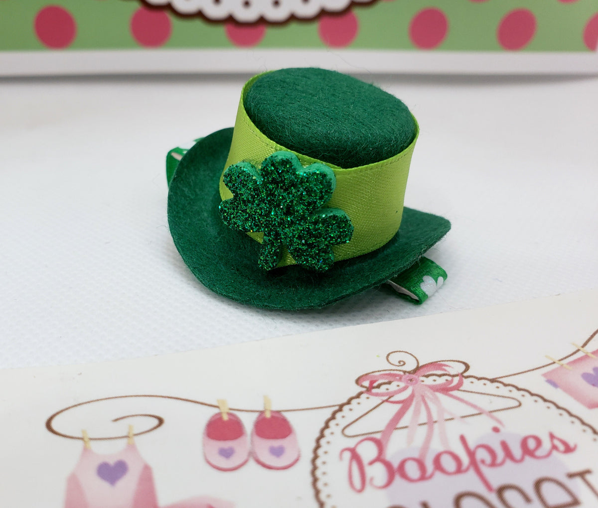 St. Patrick's Day Mini Top Hat Barrette – Green Felt Shamrock Hair Clip for Adults, Kids & Pets