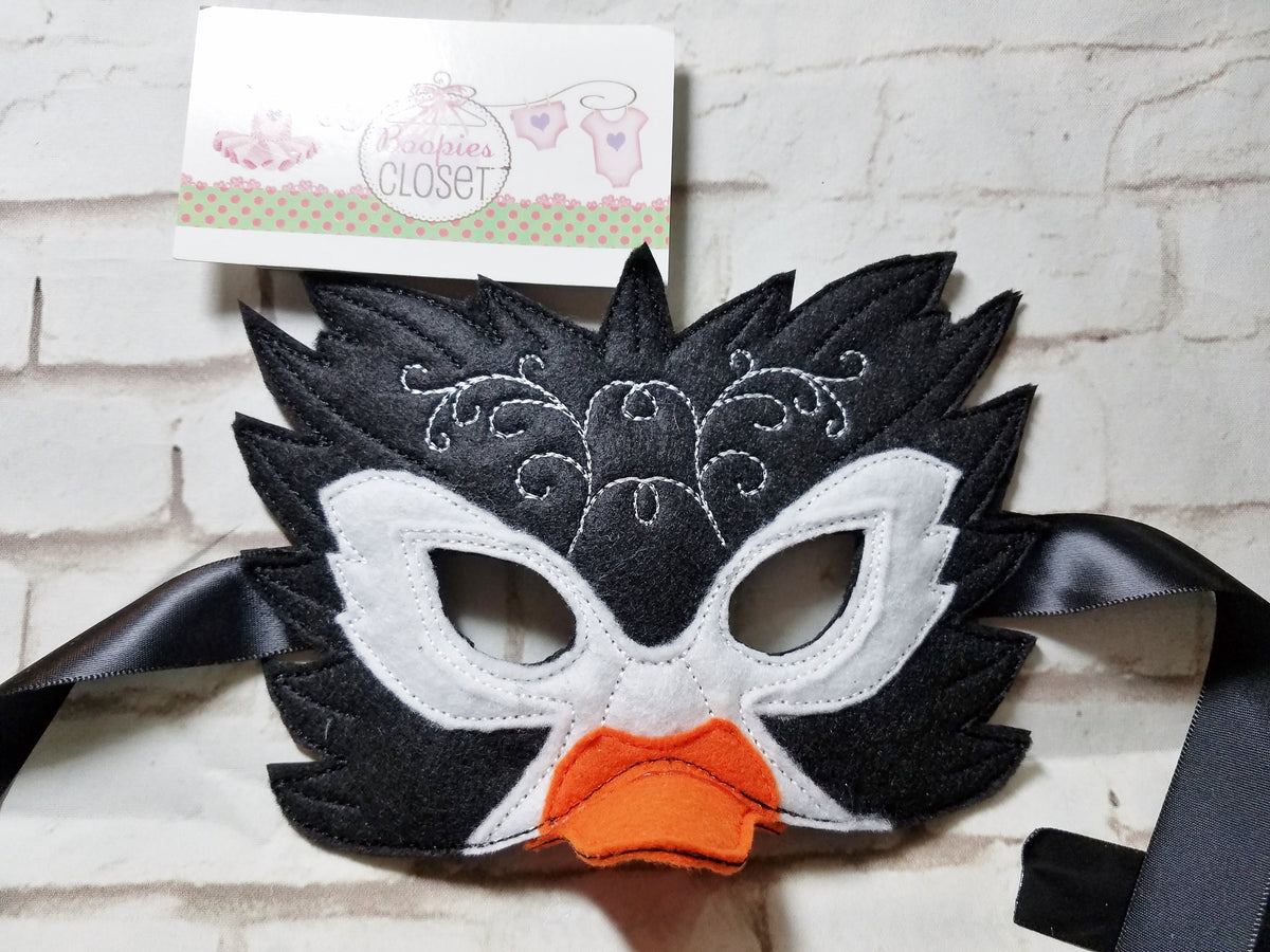 Feathered Penguin Felt Mask – Embroidered Bird Costume Mask for Adults & Kids, Masquerade Accessory