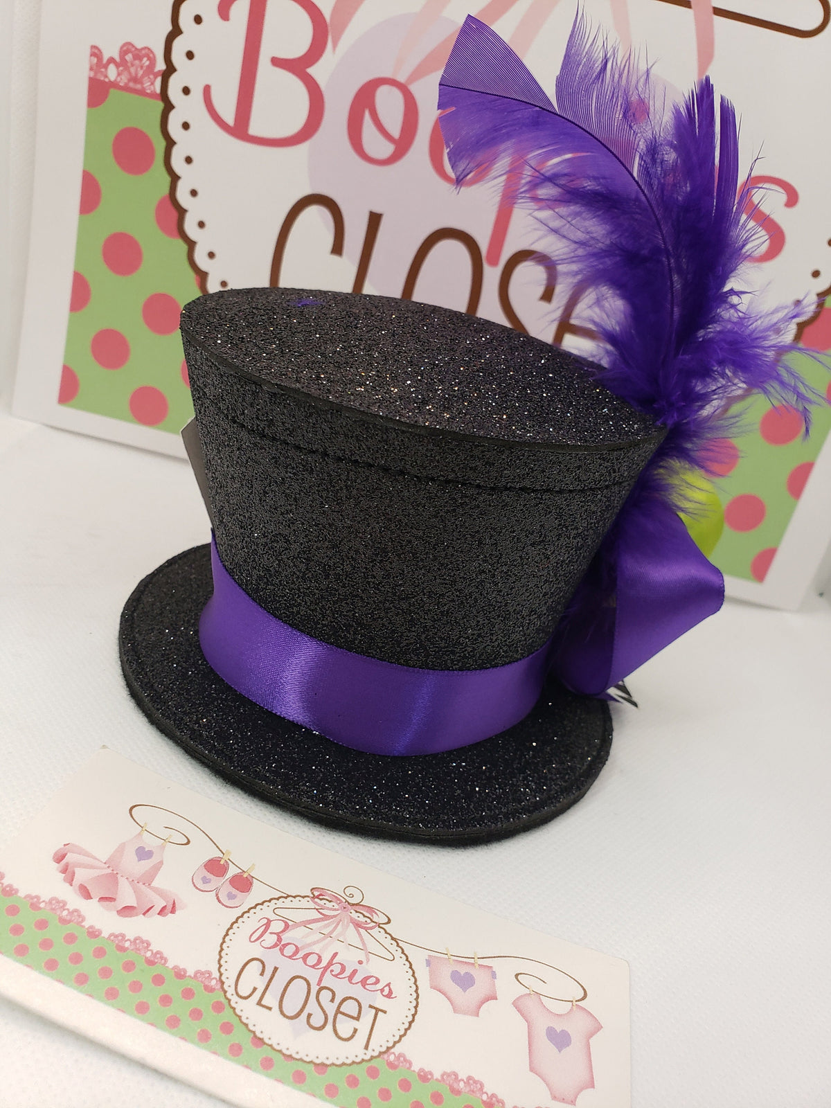 Sparkle Mad Hatter Mini Top Hat – Flared Felt Hat with Feather, Alice in Wonderland Costume