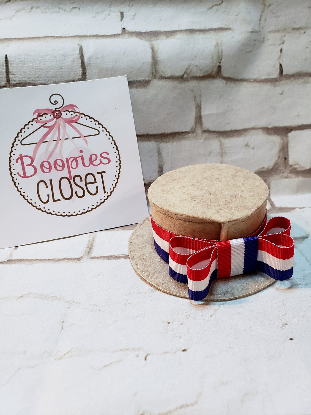 Yankee Doodle Mini Skimmer Hat – Patriotic Red White & Blue Ribbon Fascinator, 4th of July Hat
