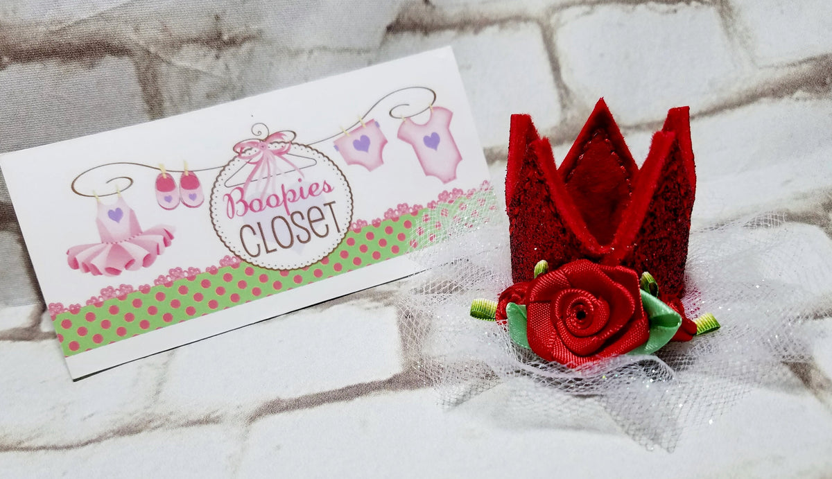 Red Sparkle Crown Barrette – Valentine's Day Felt Hair Clip for Girls, Princess Hair Accessory