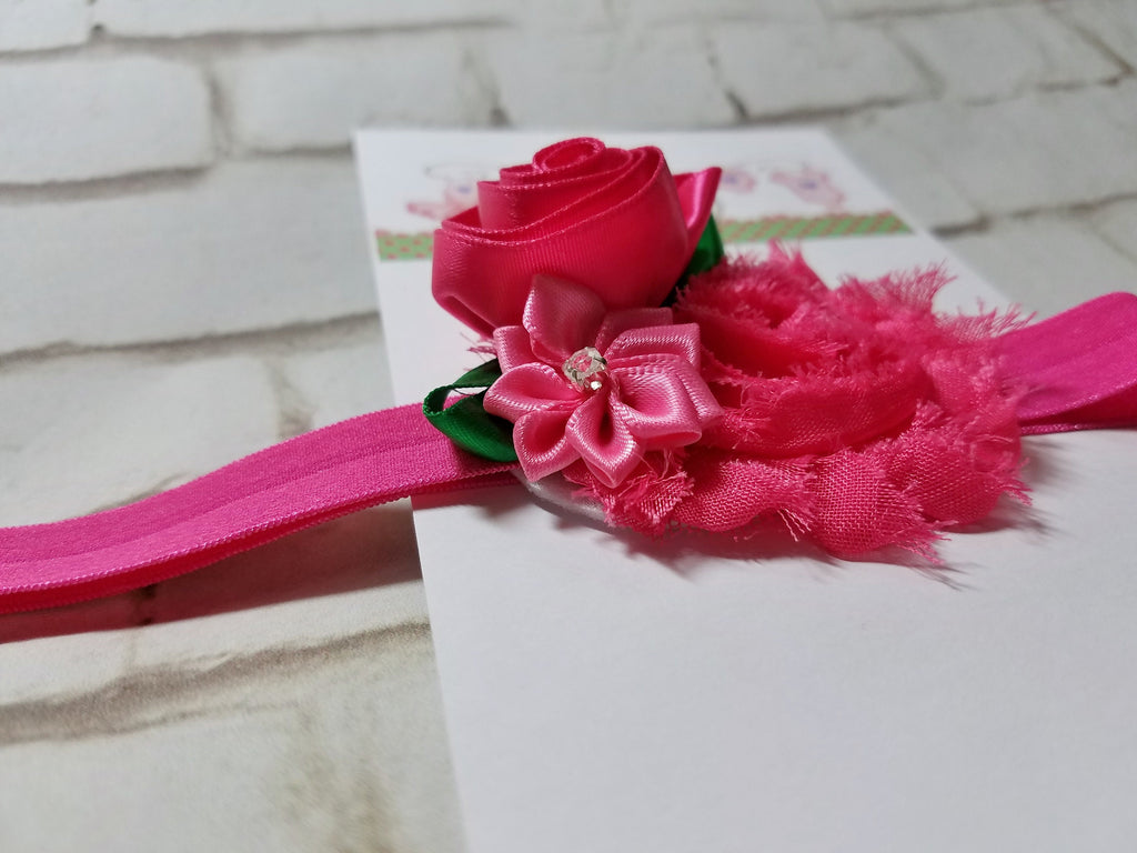 Multi Pink Floral Baby Headband – Mini Newborn Flower Bow Headband for Baby Girls, Photo Prop