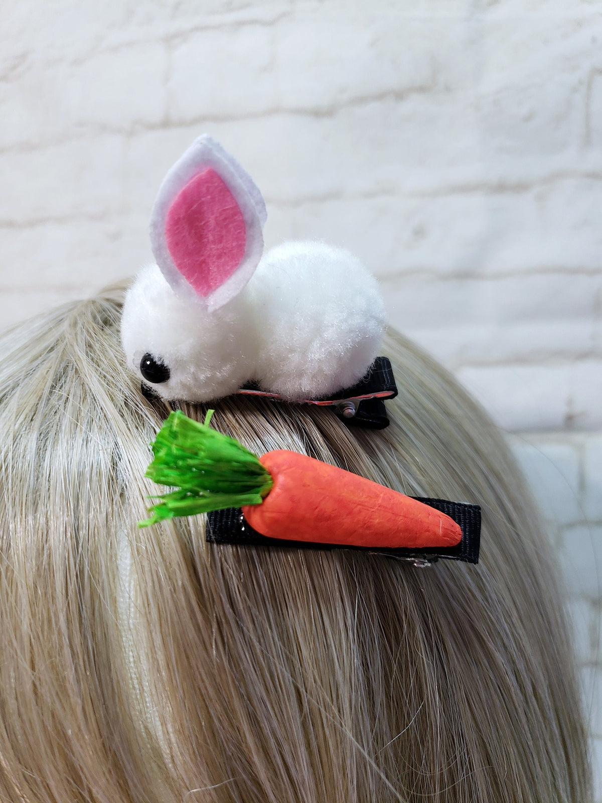 Bunny & Carrot Pompom Barrette Set – Easter Animal Hair Clips for Girls & Kids, Spring Accessory