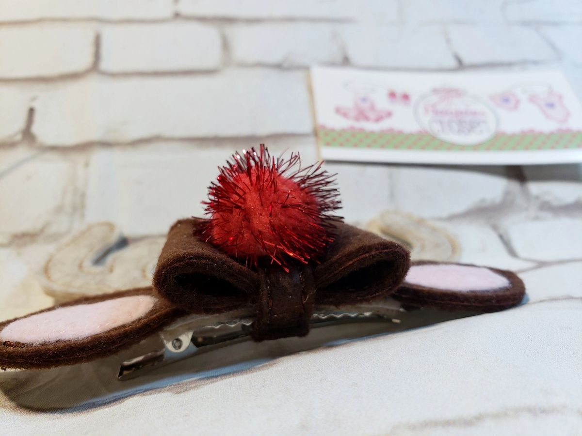 Reindeer 3D Christmas Bow – Holiday Headband or Barrette for Kids & Pets, Festive Hair Accessory