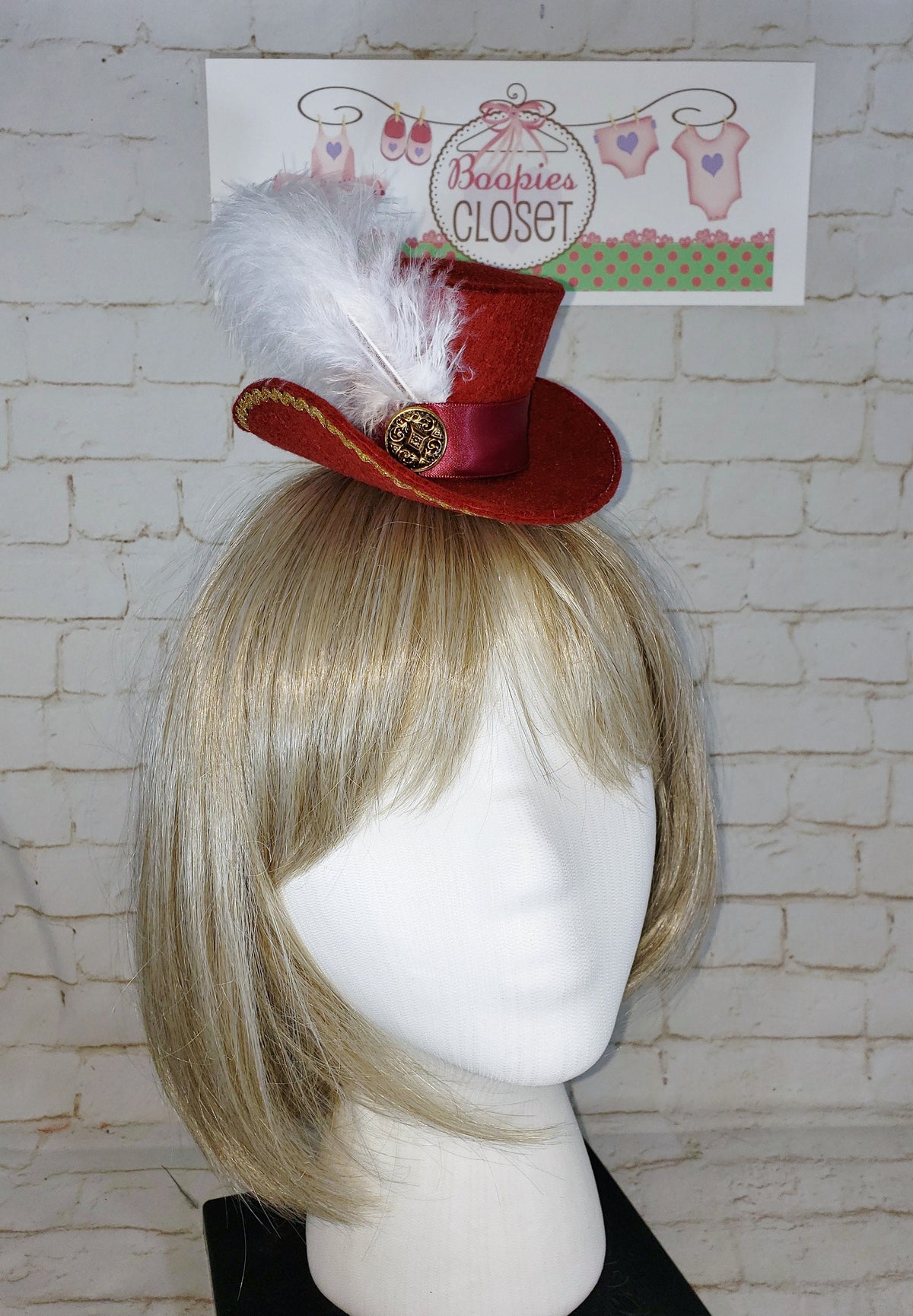 Pirate Captain Mini Tricorne Hat – Burgundy Felt with Feather, Costume Headpiece for Adults & Kids