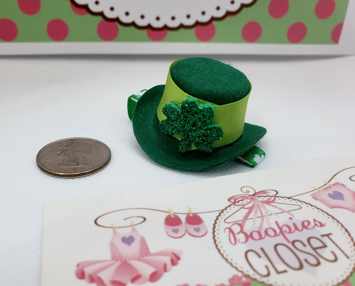 St. Patrick's Day Mini Top Hat Barrette – Green Felt Shamrock Hair Clip for Adults, Kids & Pets