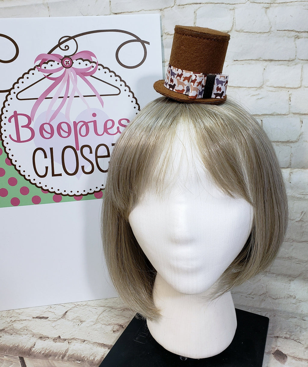 Pet Mini Top Hat – Brown Felt Stovepipe Hat with Dog Ribbon, Costume Hat for Dogs & Cats