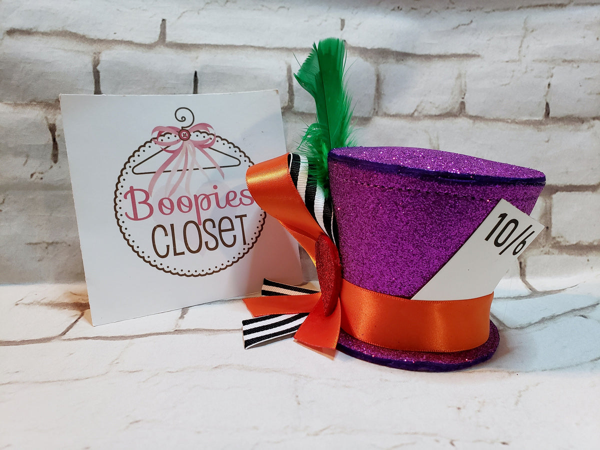 Custom Sparkle Mad Hatter Mini Top Hat – Alice in Wonderland Fascinator for Adults & Kids