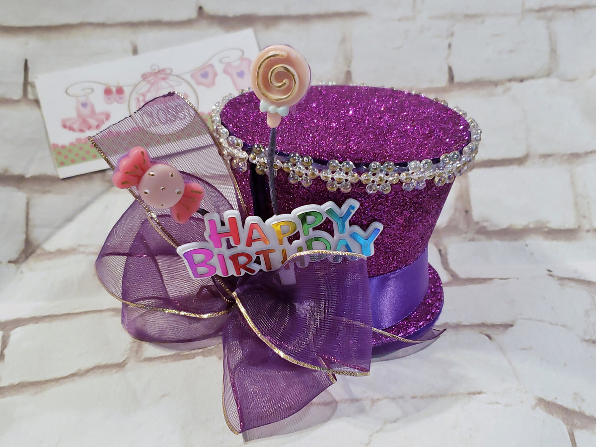 Purple Candy Birthday Sparkle Mini Top Hat – Party Costume Hat for Adults, Kids & Pets