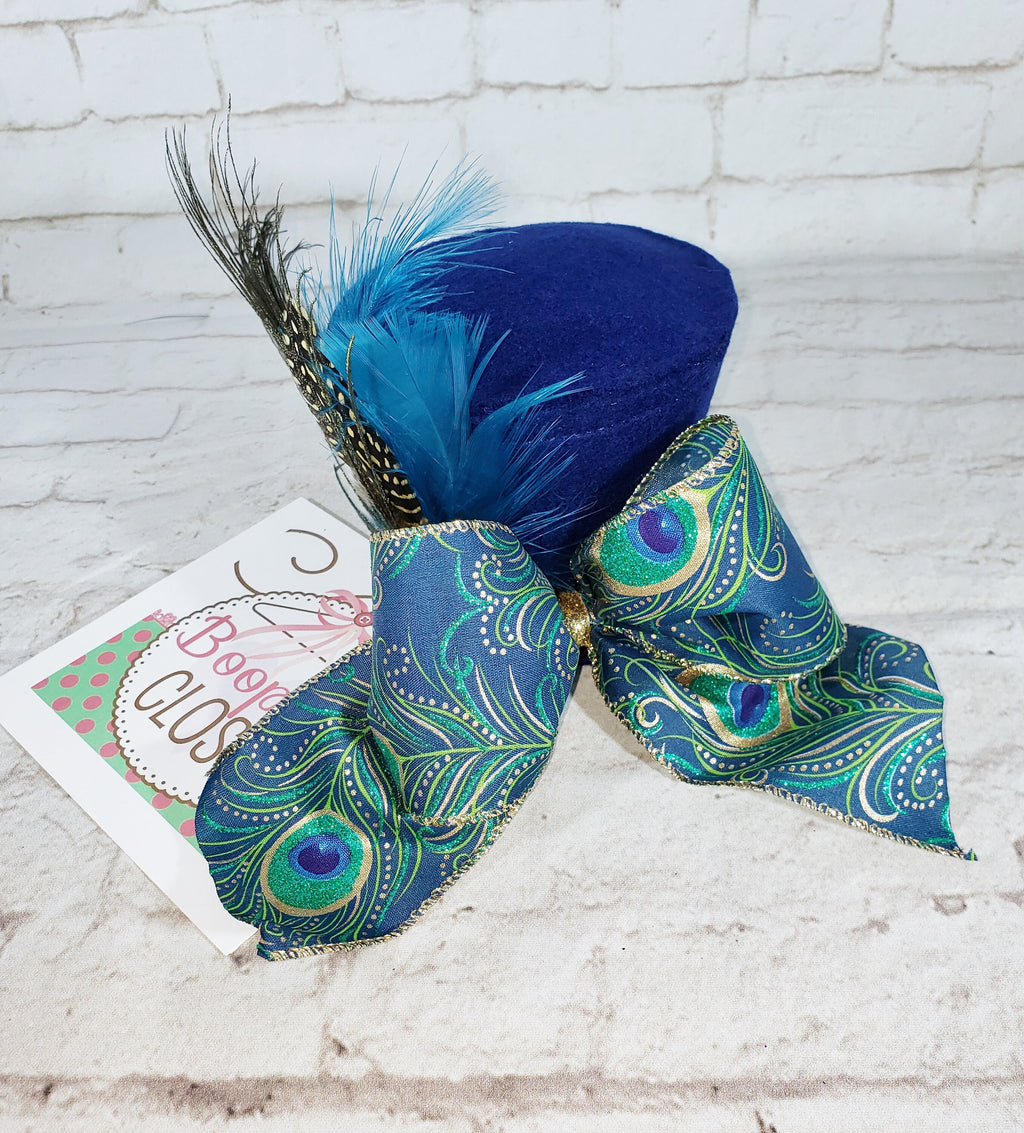 Peacock Feather Mini Top Hat – Derby & Mad Hatter Costume Fascinator for Women & Girls