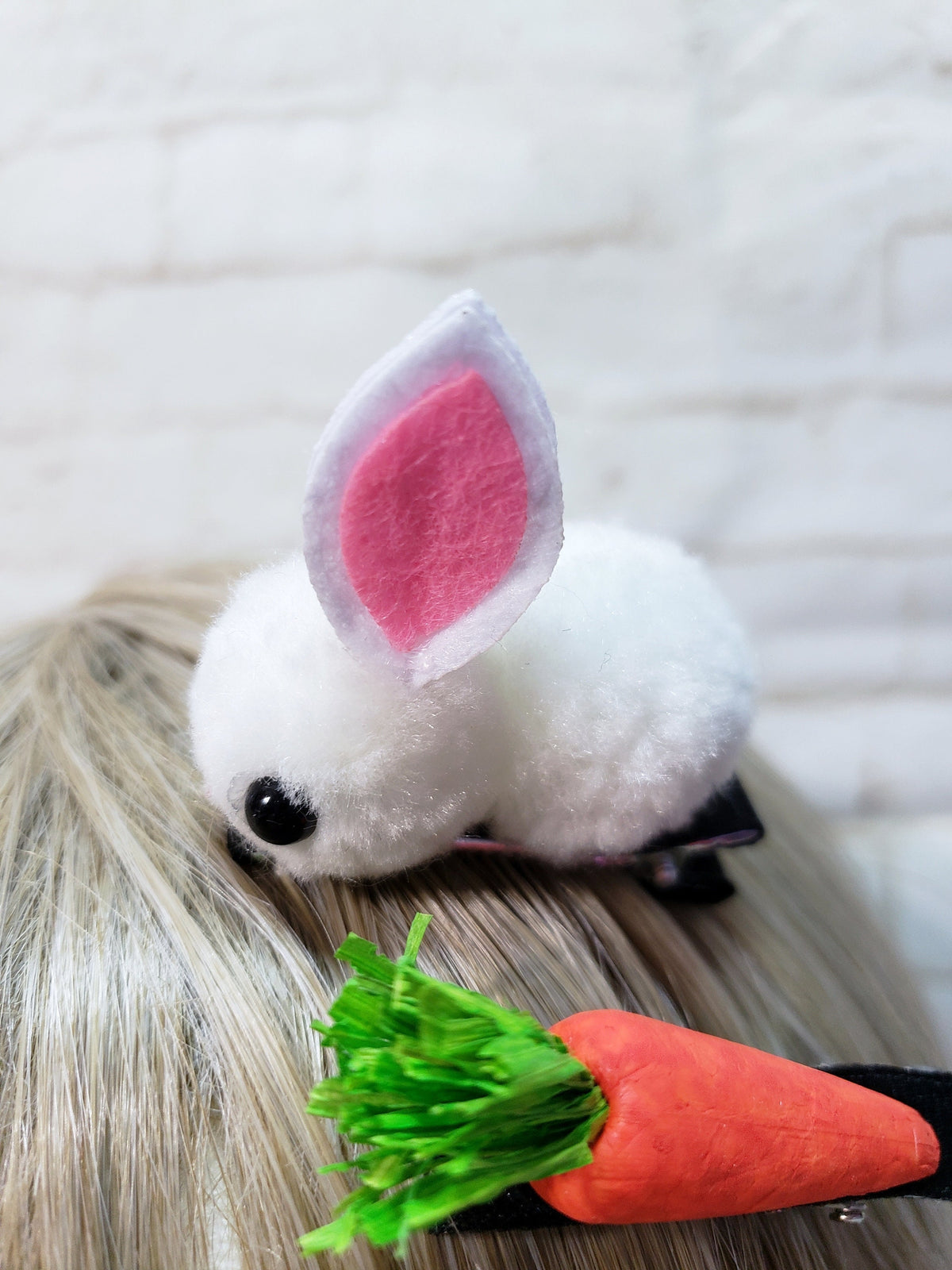 Bunny & Carrot Pompom Barrette Set – Easter Animal Hair Clips for Girls & Kids, Spring Accessory
