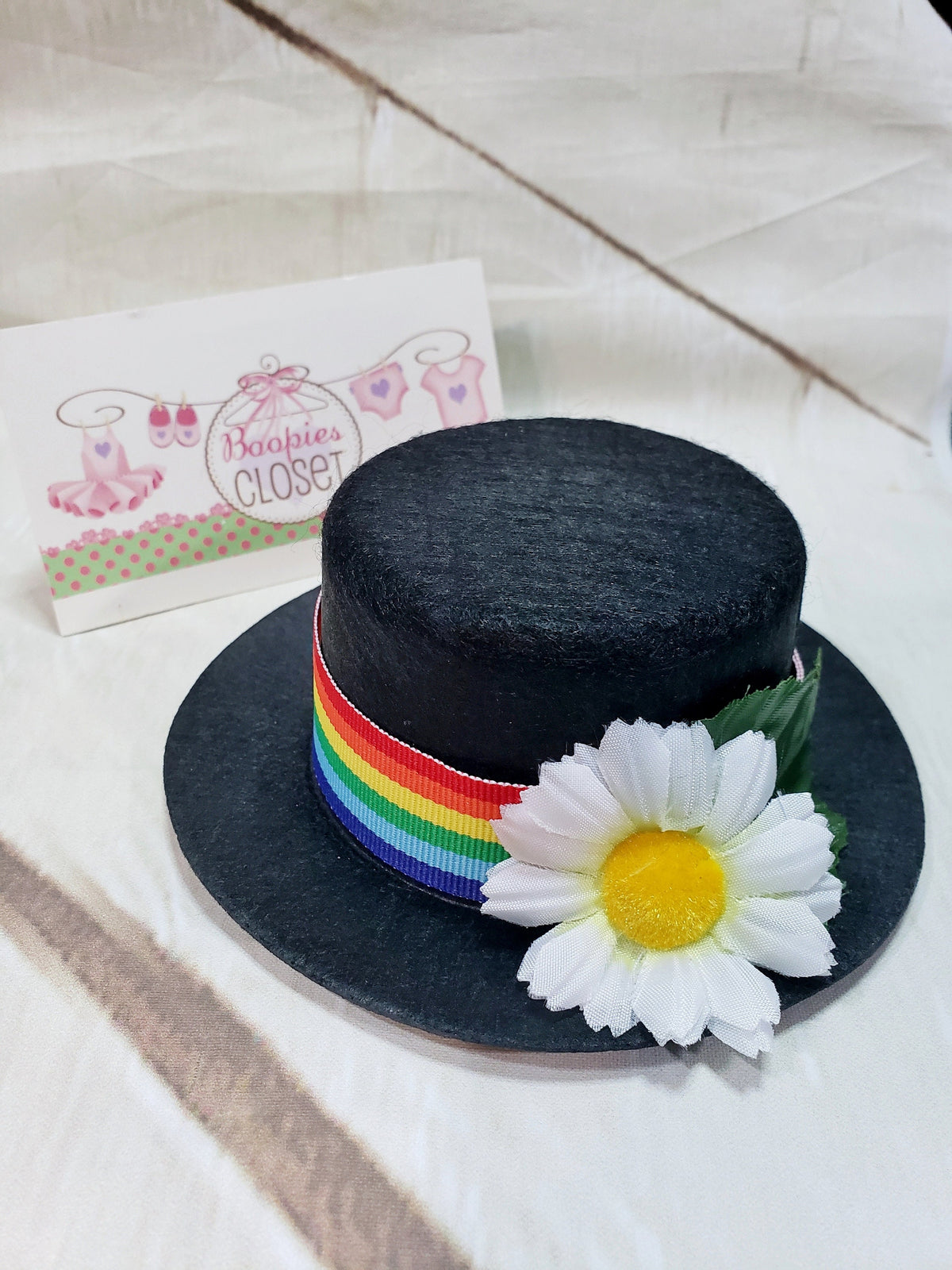 Rainbow Ribbon Mini Top Hat – Daisy Headband Fascinator for Women, Girls & Pets, Colorful Party Hat