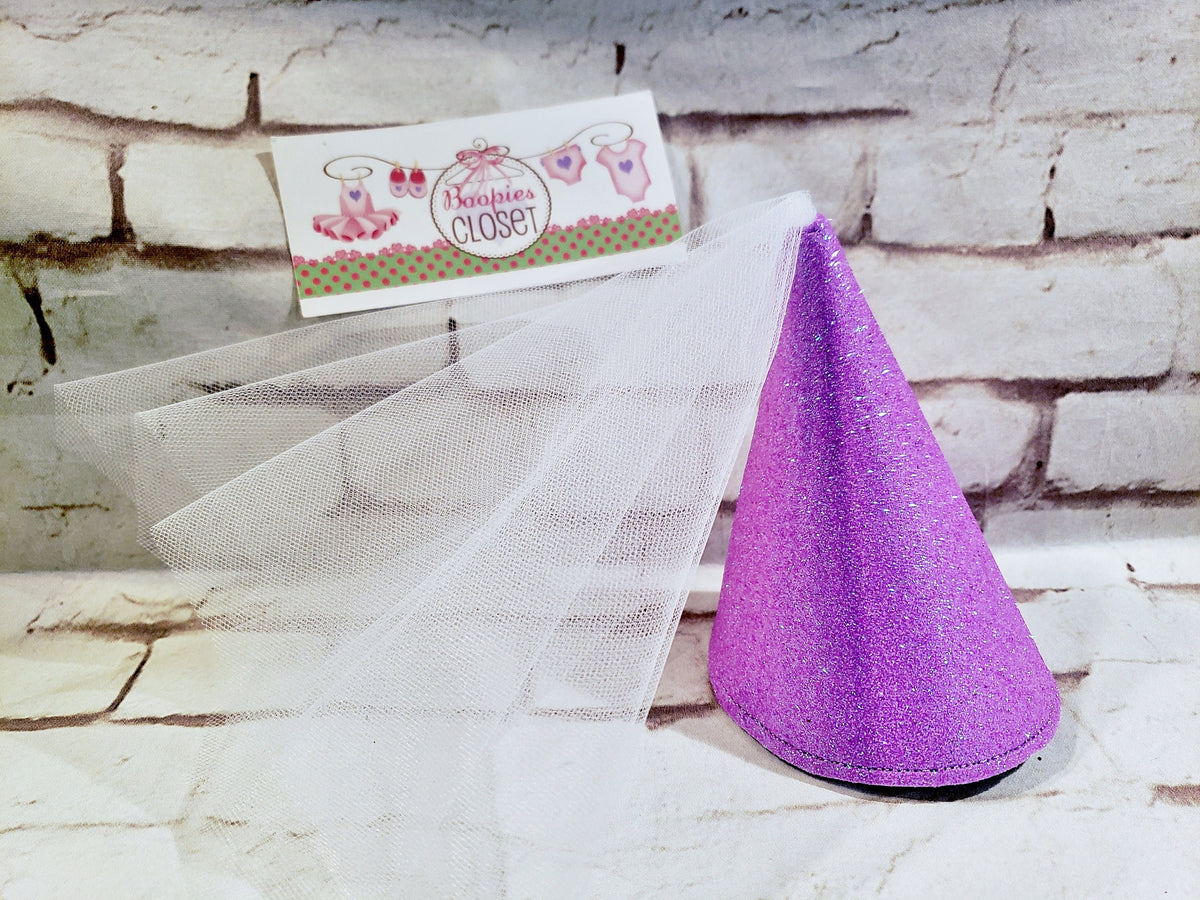 Fairy Tale Sparkle Princess Mini Cone Hat – Damsel Medieval Hat with Veil for Adults & Kids