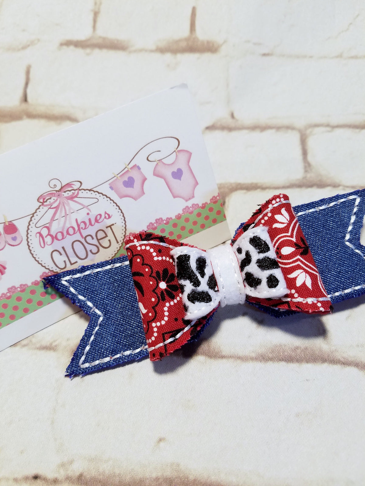 Cowgirl Denim Hair Bow – Cow Print Bandanna Western Barrette for Women, Girls & Pets