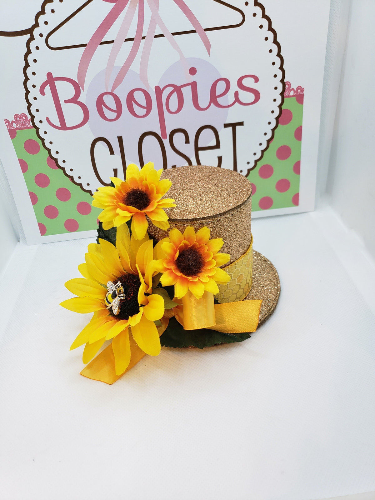 Sunflower Sparkle Mini Top Hat – Fall Event Hat with Honeybee Accent for Women & Girls