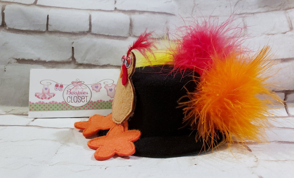 Thanksgiving Mini Top Hat Headband – Embroidered Turkey Felt Hat for Adults, Kids & Pets