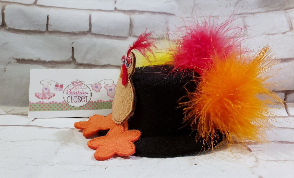 Thanksgiving Mini Top Hat Headband – Embroidered Turkey Felt Hat for Adults, Kids & Pets