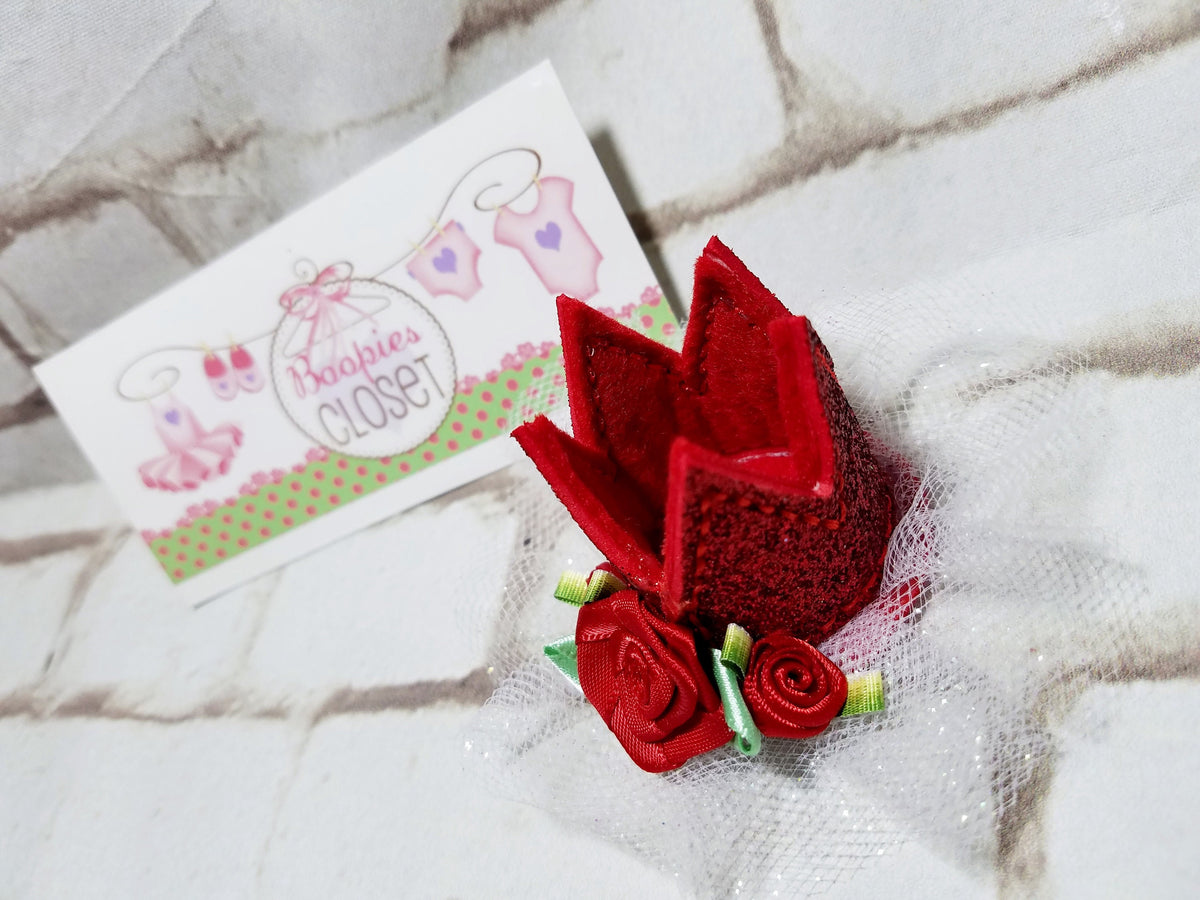 Red Sparkle Crown Barrette – Valentine's Day Felt Hair Clip for Girls, Princess Hair Accessory