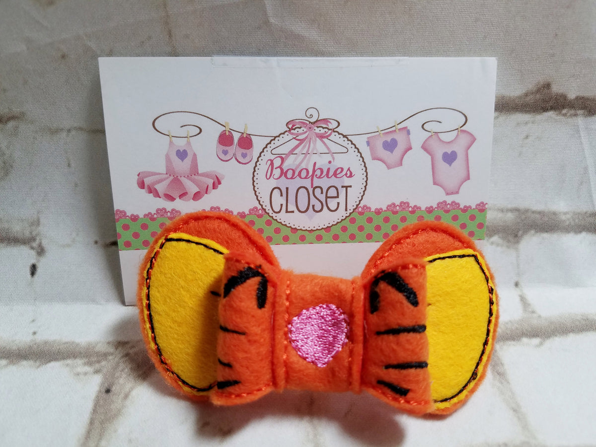 Tiger 3D Embroidered Felt Bow – Wild Animal Barrette or Headband for Kids & Pets, Safari Hair Accessory