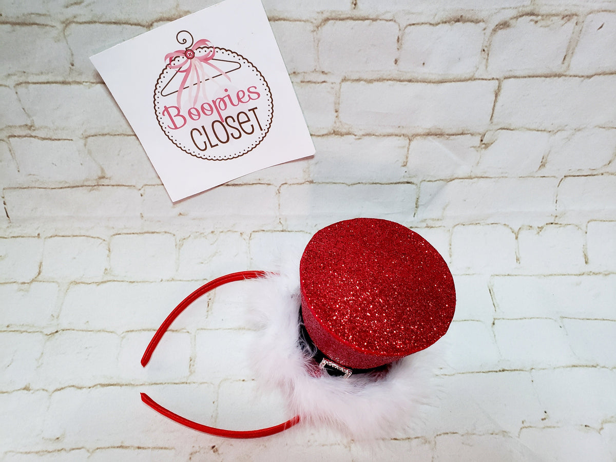 Sparkle Elf Mini Top Hat – Holiday Marabou Fur Headband for Adults, Kids & Pets, Christmas Hat