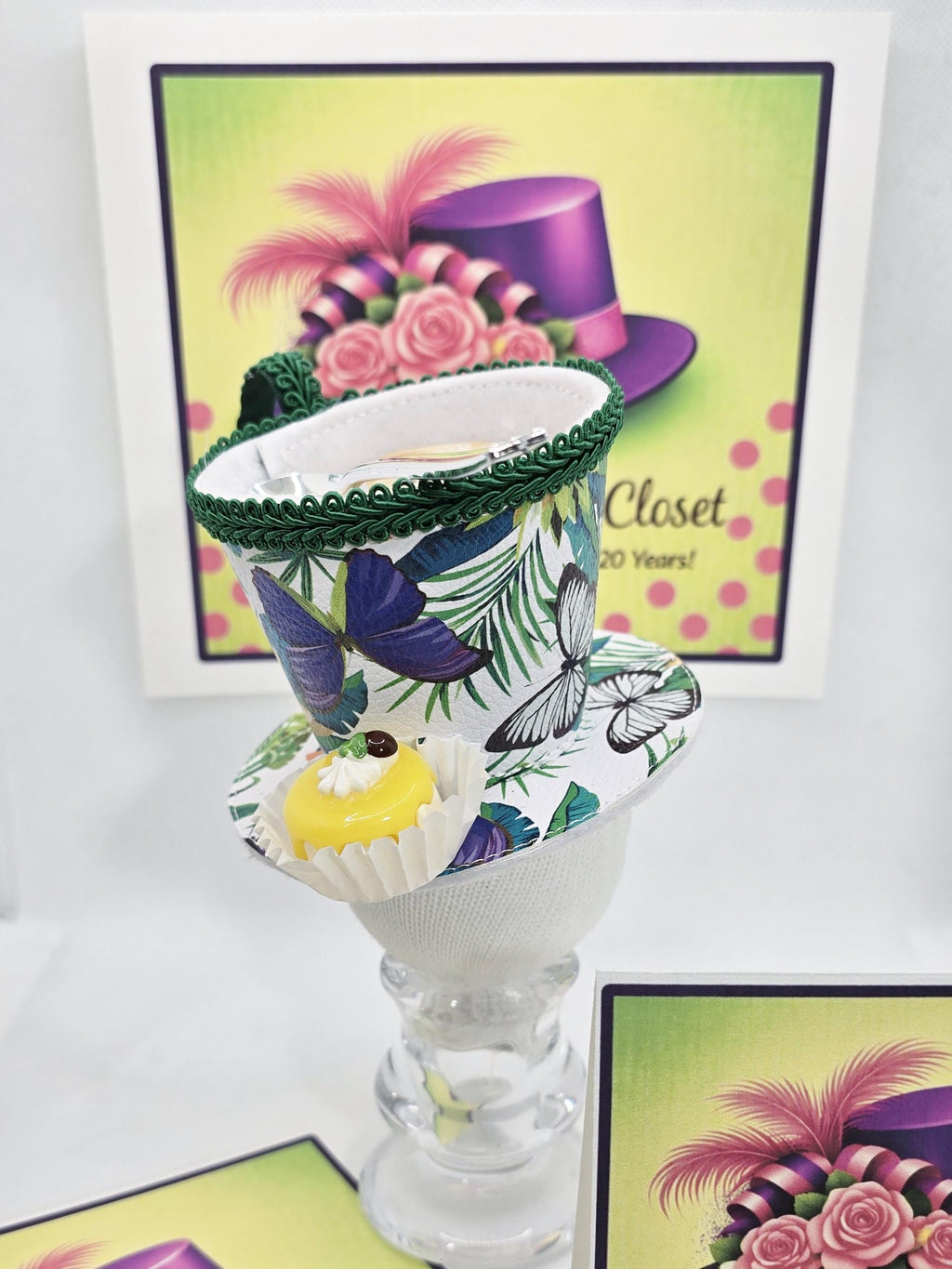 Tea Cup Mini Hat: Contemporary Faux Leather Design with a Petit Four