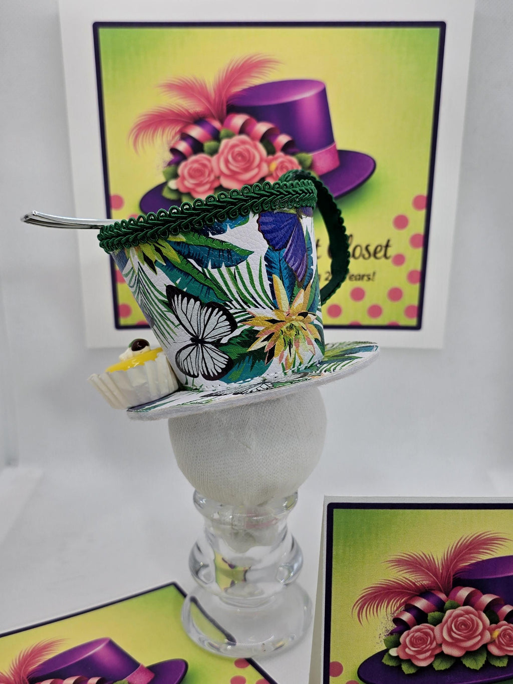 Tea Cup Mini Hat: Contemporary Faux Leather Design with a Petit Four
