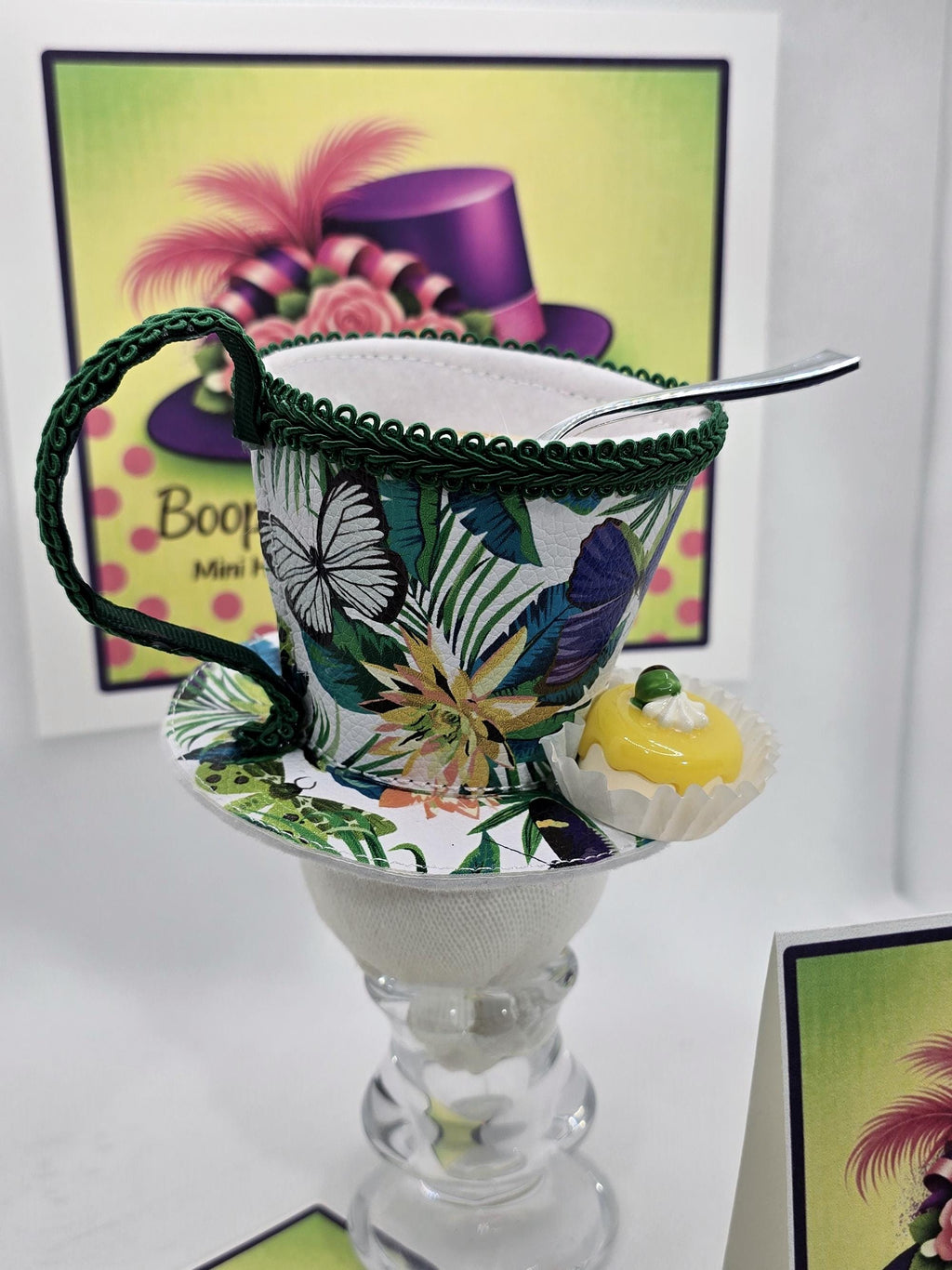 Tea Cup Mini Hat: Contemporary Faux Leather Design with a Petit Four