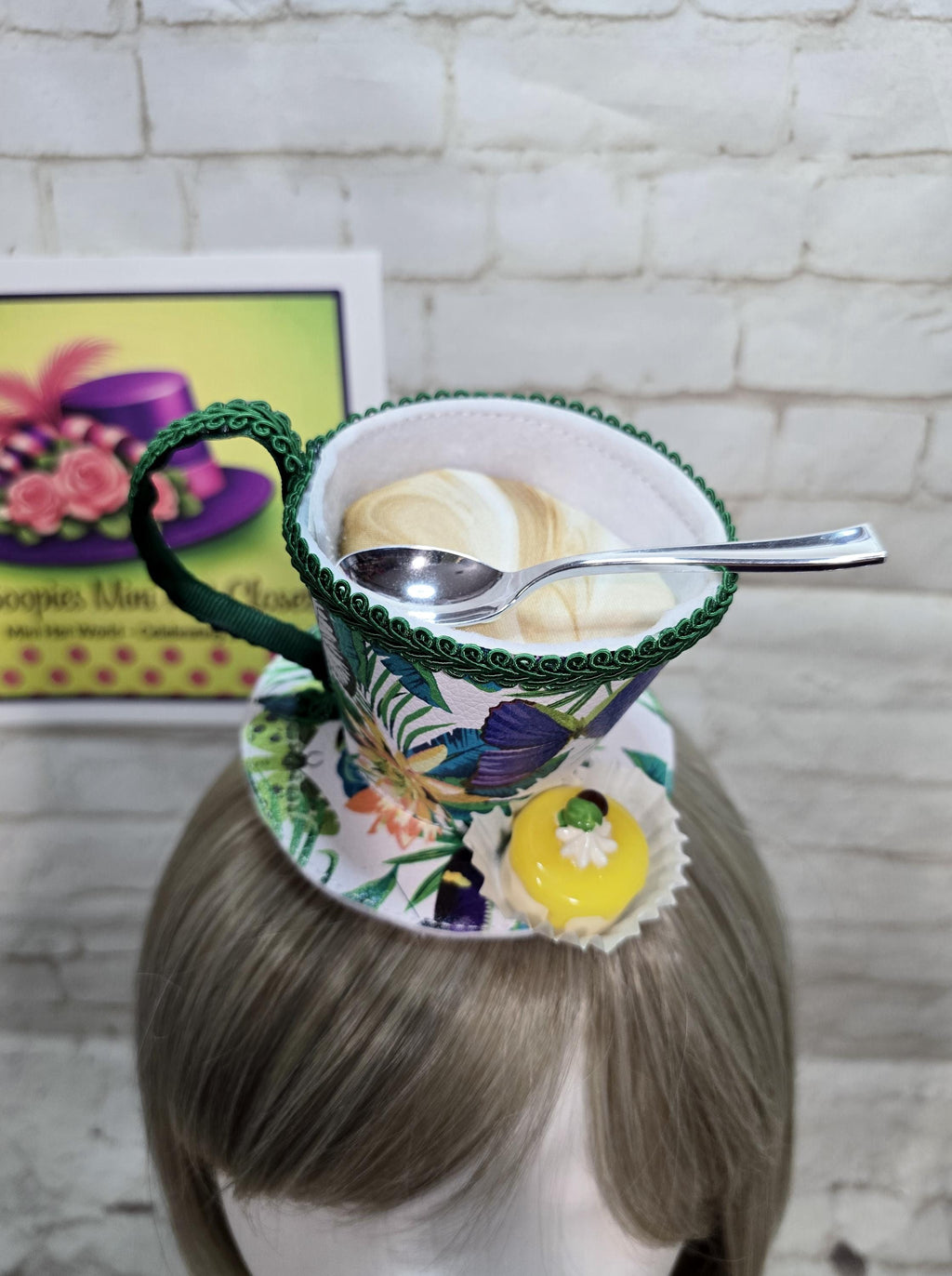 Tea Cup Mini Hat: Contemporary Faux Leather Design with a Petit Four