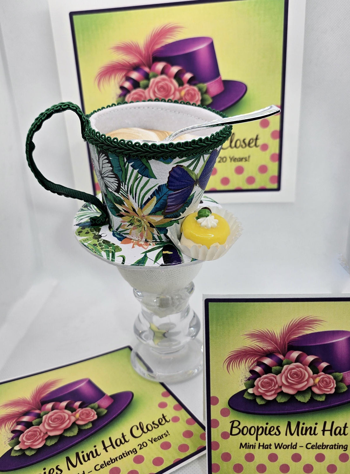 Tea Cup Mini Hat: Contemporary Faux Leather Design with a Petit Four