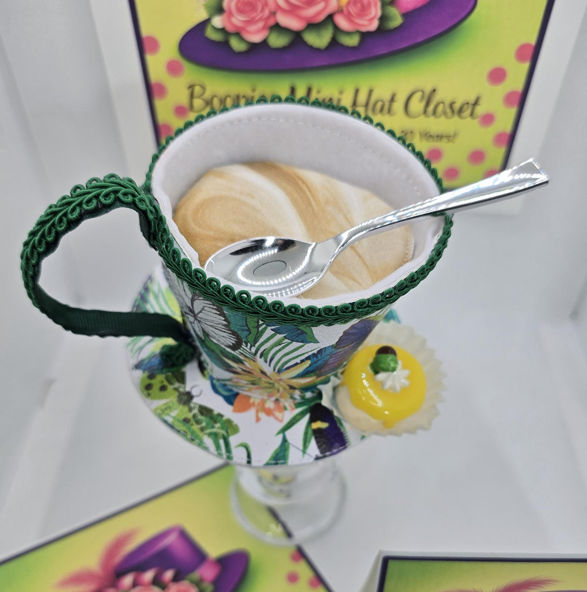 Tea Cup Mini Hat: Contemporary Faux Leather Design with a Petit Four